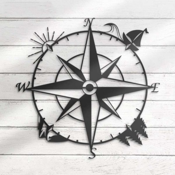 Nautical Compass Metal Sign Coordinates Sign Compass Rose Decoration Camper Hiker Climber Gifts Home Decor Housewarming Birthday Gifts