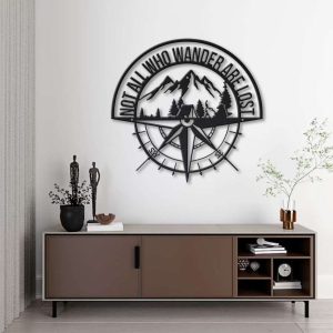 Not All Who Wander Are Lost Camping Compass Metal Wall Decor Mountain Scenery Home Living Decor Custom Metal Sign 2 1