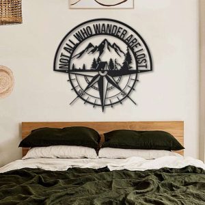 Not All Who Wander Are Lost Camping Compass Metal Wall Decor Mountain Scenery Home Living Decor Custom Metal Sign 3 1