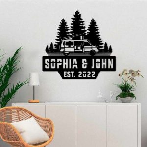 Personalized Adventure Travel Bus Mountain Scene Camping Custom Metal Sign