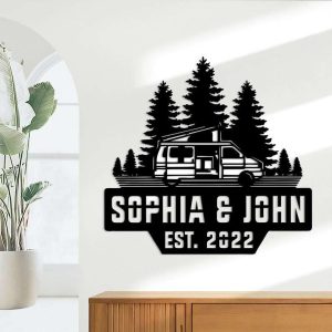 Personalized Adventure Travel Bus Mountain Scene Camping Custom Metal Sign