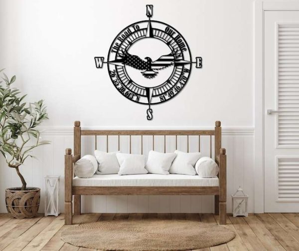 Personalized American Eagle Sign Compass Independence Day Veteran Day Patriotic Decor Custom Metal Sign Housewarming Gift Wedding Gift