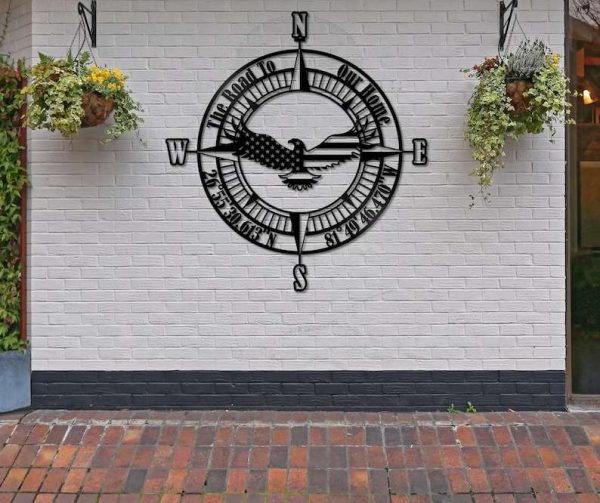 Personalized American Eagle Sign Compass Independence Day Veteran Day Patriotic Decor Custom Metal Sign Housewarming Gift Wedding Gift