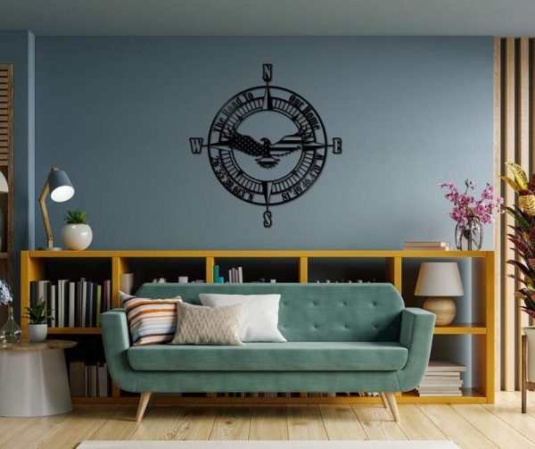 Personalized American Eagle Sign Compass Independence Day Veteran Day Patriotic Decor Custom Metal Sign Housewarming Gift Wedding Gift