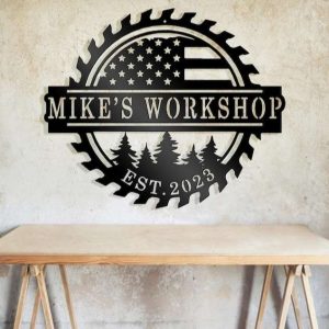 Personalized American Flag Workshop Sign Garage Sign Man Cave Decor Dad Workshop Gift Custom Metal Signs 1