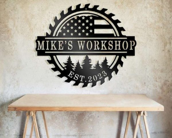 Personalized American Flag Workshop Sign Garage Sign Man Cave Decor Dad Workshop Gift Custom Metal Signs