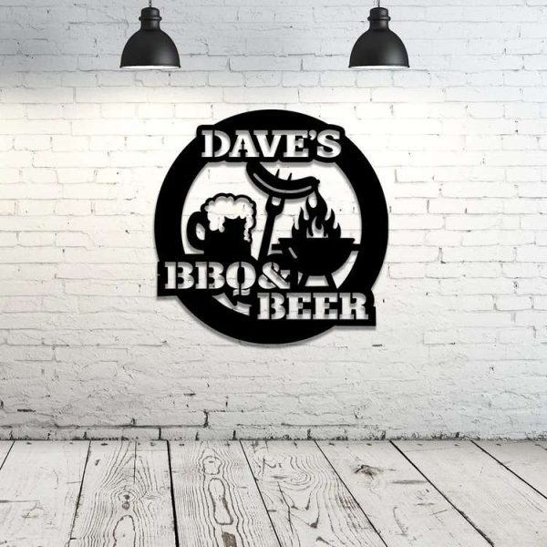 Personalized BBQ And Beer Sign Beer Lover Gifts Grill Sign Outdoor Backyard Decor Dad Gifts