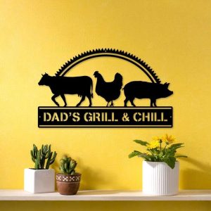 Personalized BBQ And Grill Sign Cow Chicken Pig Wall Decor Barbecue Sign Home Outdoor Patio Decor 1