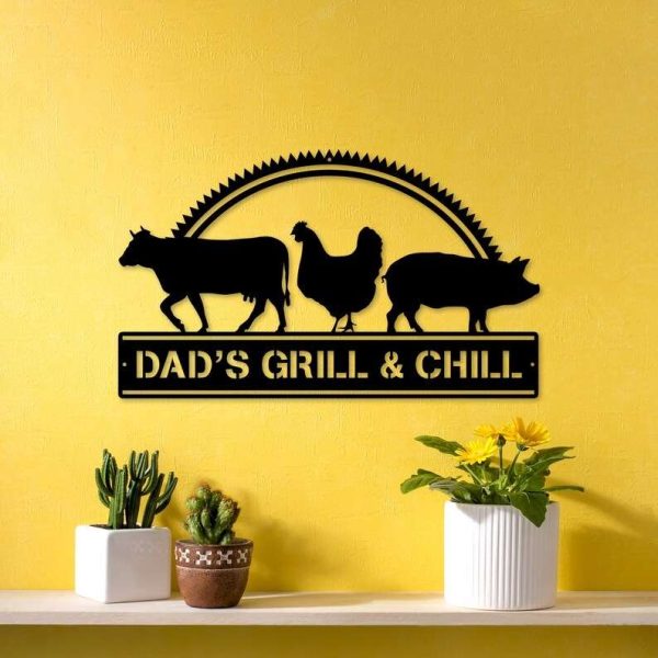 Personalized BBQ And Grill Sign Cow Chicken Pig Wall Decor Barbecue Sign Home Outdoor Patio Decor