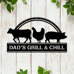 Personalized BBQ And Grill Sign Cow Chicken Pig Wall Decor Barbecue Sign Home Outdoor Patio Decor 2