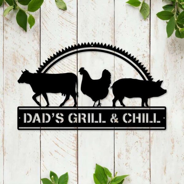 Personalized BBQ And Grill Sign Cow Chicken Pig Wall Decor Barbecue Sign Home Outdoor Patio Decor