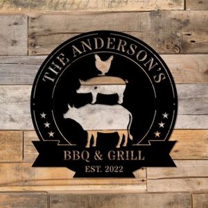 Personalized BBQ Sign Cow Pig Chicken Sign BBQ And Grill Custom Metal Signs Barbecue Gifts Housewarming Gifts 3