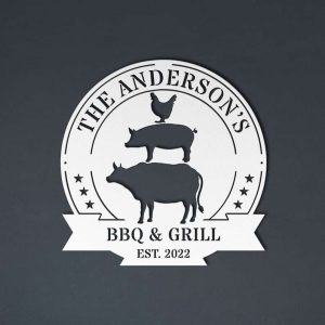 Personalized BBQ Sign Cow Pig Chicken Sign BBQ And Grill Custom Metal Signs Barbecue Gifts Housewarming Gifts 4