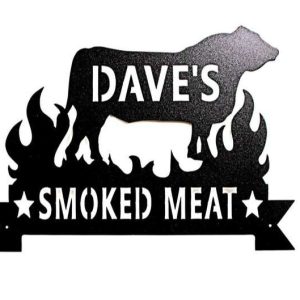 Personalized BBQ Smokehouse Sign Grilling Sign Texas Cooking Sign BBQ Smoker Gifts Steer Steak Ribs Custom Metal Signs Fathers Day Husband Dad Gift