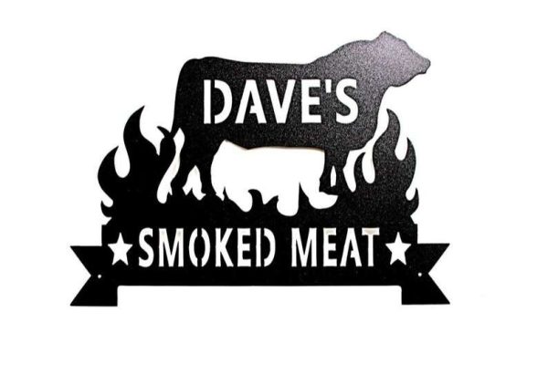 Personalized BBQ Smokehouse Sign Grilling Sign Texas Cooking Sign BBQ Smoker Gifts Steer Steak Ribs Custom Metal Signs Fathers Day Husband Dad Gift