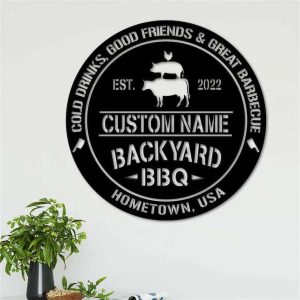 Personalized Backyard BBQ Metal Address Sign Backyard Bar Decor Farmhouse Decor Grill And Chill Sign