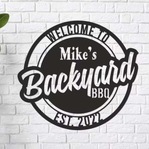 Personalized Backyard BBQ Metal Sign Backyard Bar Decor Tiki Bar Sign Welcome Sign Home Outdoor Backyard Decor Housewarming Gift