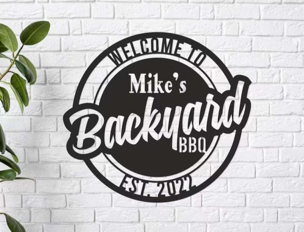 Personalized Backyard BBQ Metal Sign Backyard Bar Decor Tiki Bar Sign Welcome Sign Home Outdoor Backyard Decor Housewarming Gift