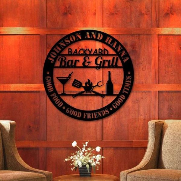 Personalized Backyard Bar And Grill Sign Kitchen BBQ Outdoor Sign Home Bar Pub Sign Tiki Bar Decor