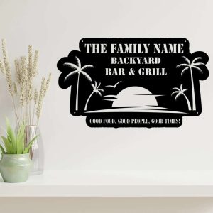 Personalized Backyard Bar And Grill Sign Palm Trees Sign Pool Bar Sign Grill Backyard Tiki Bar Decor BBQ Signs Housewarming Gift 1