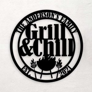 Personalized Backyard Bar And Grill Sign Patio Metal Sign BBQ Outside Decor Grill And Chill Sign BBQ Gifts 1