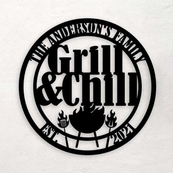 Personalized Backyard Bar And Grill Sign Patio Metal Sign BBQ Outside Decor Grill And Chill Sign BBQ Gifts