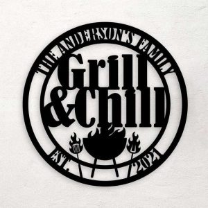 Personalized Backyard Bar And Grill Sign Patio Metal Sign BBQ Outside Decor Grill And Chill Sign BBQ Gifts