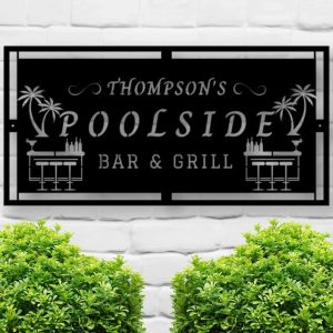 Personalized Bar And Grill Name Sign BBQ Sign Poolside Sign Patio Metal Sign Backyard Home Outdoor Decor Mom Dad Gifts 1