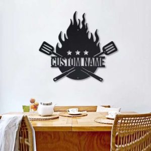 Personalized Bar And Grill Sign BBQ Barbecue Gifts Fire Grill Sign Grill Master Sign BBQ Party Decor Backyard Patio Decoration 2