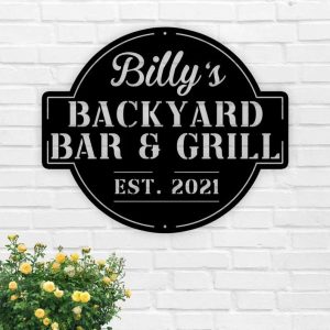 Personalized Bar And Grill Sign BBQ Sign Backyard Decor Outdoor Kitchen Metal Sign Home Decoration