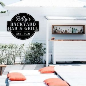 Personalized Bar And Grill Sign BBQ Sign Backyard Decor Outdoor Kitchen Metal Sign Home Decoration 3