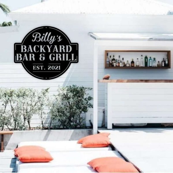 Personalized Bar And Grill Sign BBQ Sign Backyard Decor Outdoor Kitchen Metal Sign Home Decoration