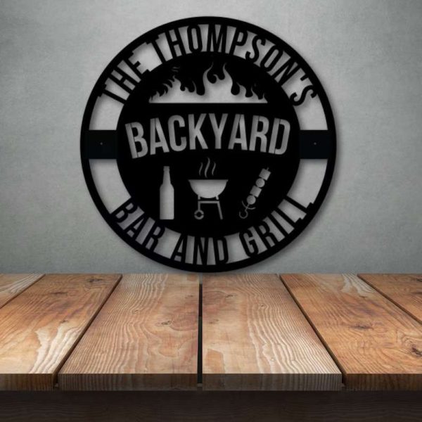 Pesronalized Metal BBQ Sign Bar And Grill Sign Barbecue Sign Backyard Tiki Home Outdoor Decor