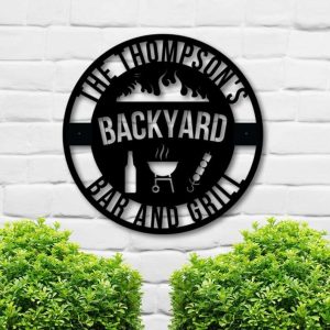 Personalized Bar And Grill Sign Barbecue BBQ Sign Backyard Patio Decor Housewarming Gift 3