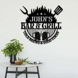 Personalized Bar And Grill Sign Cold Brews And Good Times Bar Sign Decor Husband Gifts Dad Gifts