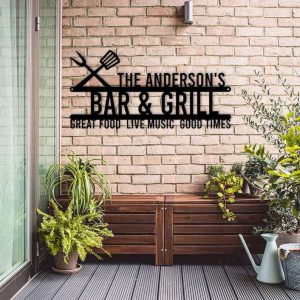 Personalized Bar And Grill Sign Grilling Gifts Sign BBQ Sign Kitchen Outdoor Decor 1