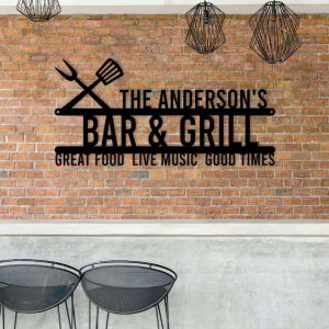 Personalized Bar And Grill Sign Grilling Gifts Sign BBQ Sign Kitchen Outdoor Decor