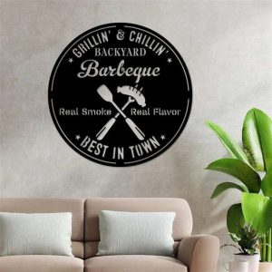 Personalized Barbeque Metal Sign Real Smoke Real Flavor Best in Town Backyard Barbecue Sign Home Decor House Warming Gift