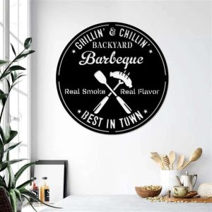 Personalized Barbeque Metal Sign Real Smoke Real Flavor Best in Town Backyard Barbecue Sign Home Decor House Waring Gift 2