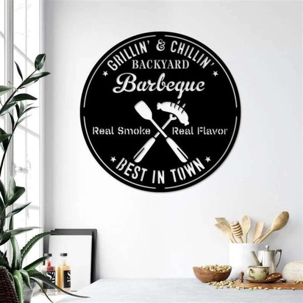 Personalized Barbeque Metal Sign Real Smoke Real Flavor Best in Town Backyard Barbecue Sign Home Decor House Warming Gift