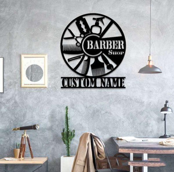 Personalized Barber Shop Sign Hair Salon Sign Hair Stylist Name Sign Home Decor Barber Gifts