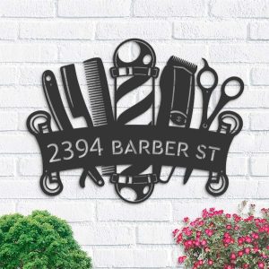 Personalized Barber Shop Sign Hairstylist Barber Address Metal Sign Yard Sign Outdoor Decor Barber Gifts 1