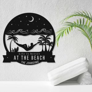 Personalized Beach House Sign Life Is Better At The Beach Poolside Sign Home Outdoor Beach Decor 3