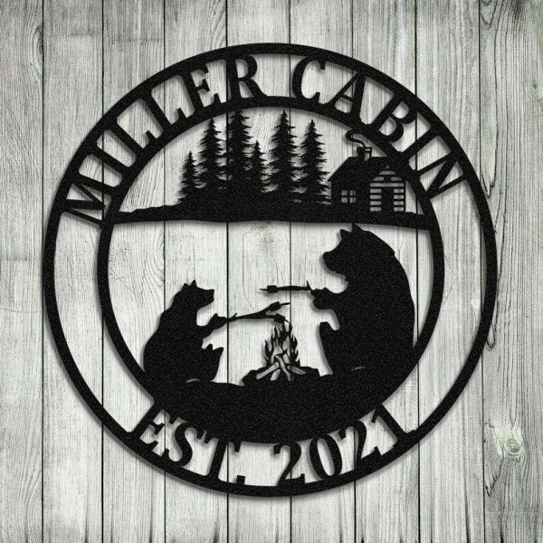 Personalized Bear Campfire Sign Bear Hunting Camping Custom Metal Sign Outdoor Enthusiast Dad Gifts