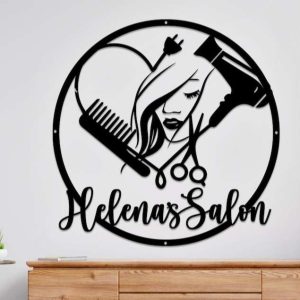 Personalized Beauty Salon Hair Stylist Business Sign with Woman Face Custom Metal Sign 1