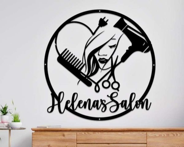 Personalized Beauty Salon Hair Stylist Business Sign with Woman Face Custom Metal Sign