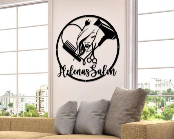 Personalized Beauty Salon Hair Stylist Business Sign with Woman Face Custom Metal Sign