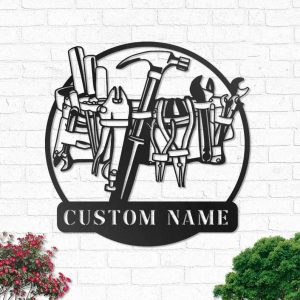 Personalized Belt With Tools Sign Garage Sign Workshop Custom Metal Signs Dad Gifts Housewarming Gifts 1