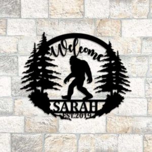 Personalized Bigfoot Mountain Sign Sasquatch Name Sign Bigfoot Custom Metal Sign Outdoor Home Decor