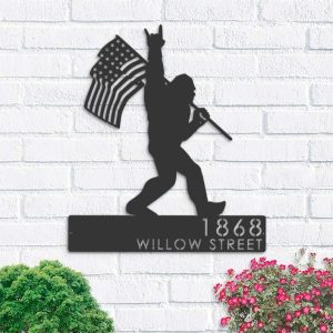 Personalized Bigfoot With US Flag Sign Bigfoot Sasquatch Custom Metal Sign Outdoor Sign Housewarming Gifts